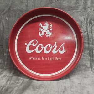 Vintage COORS BEER 13" Red Round Metal Serving Bar Tray Brewed in Rocky Mountain